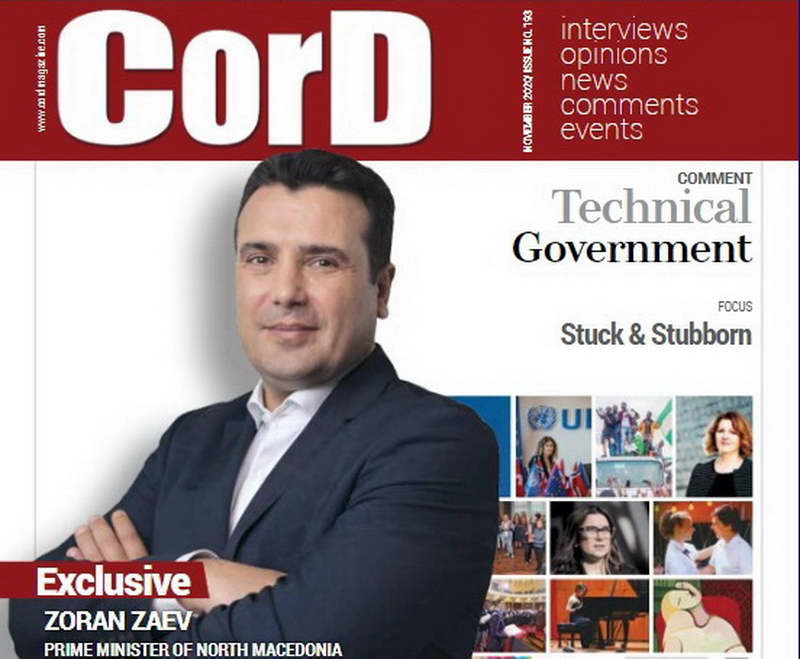 Заев во интервју за магазинот „CorD“: Целта ни е европеизација на Северна Македонија со активирање на брзата лента на преговори